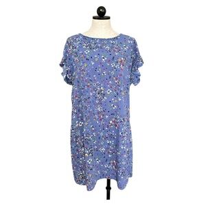 Beachlunchlounge Blue Floral Flutter Sleeve Shift Sun Dress  Size Large